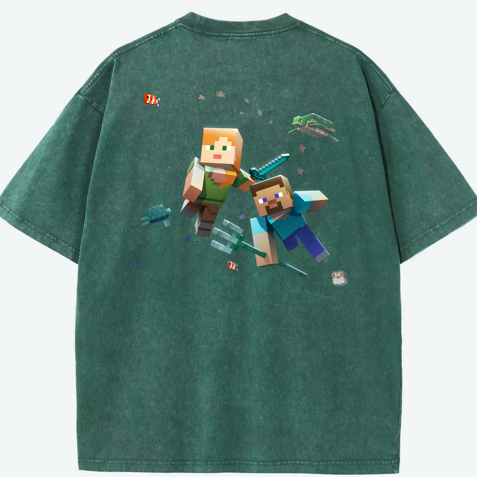 （画像用） マインクラフト ブロックの世界 Minecraft MC Block world 綿100% ヴィンテージ風 半袖Tシャツ（背面プリント）